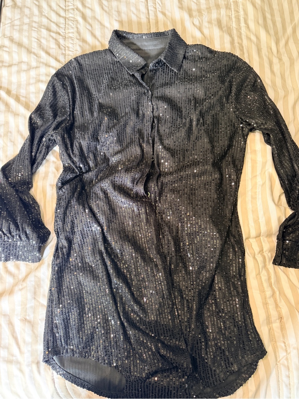 Women's Black Sequin Button-Down Shirt Dress